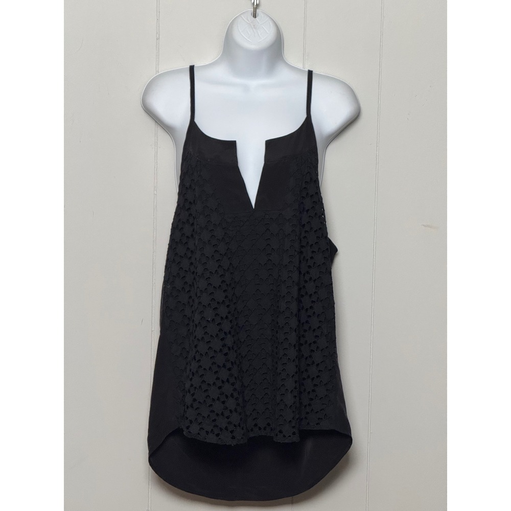 Athleta Black Eyelet Lace Racerback Tank Top Tassel Tie V-Neck Size Medium